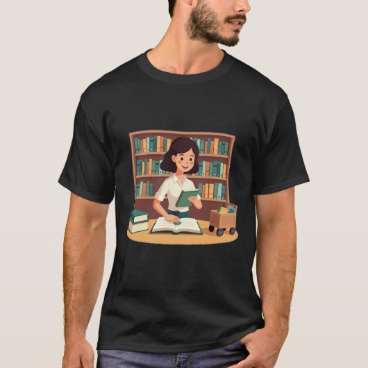 居心地の良い本棚の少女 Tシャツ (正面)