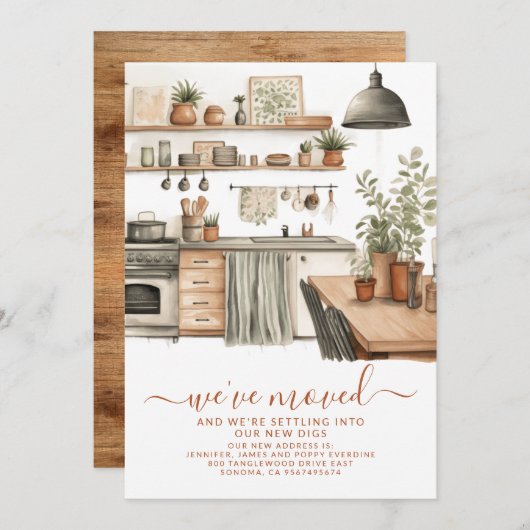 居心地の良い水の色のキッチン新しいアドレス移動 案内状 (正面/裏面)