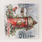 居心地の良い水の色サンタポストとクリスマスシーン ジグソーパズル (横)