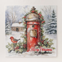 居心地の良い水の色サンタポストとクリスマスシーン ジグソーパズル