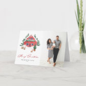 居心地の良い水彩赤いコテージクリスマスフォト シーズンカード (正面)