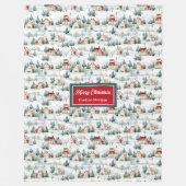 居心地の良い水色フェスティバルクリスマスビレッジブランケット フリースブランケット (正面)