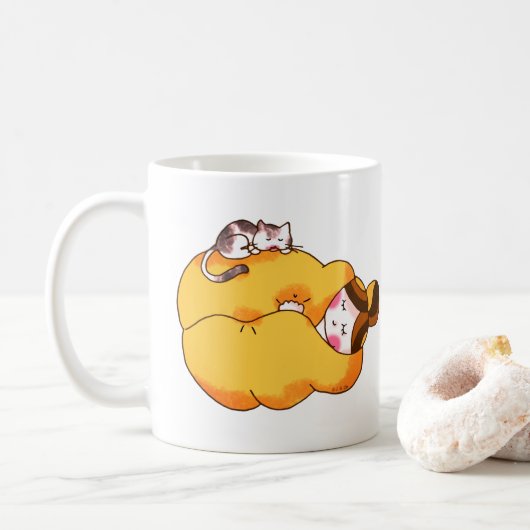 居心地の良い猫と眠る少女 コーヒーマグカップ (ドーナツ)