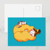 居心地の良い猫と眠る少女 ポストカード (正面/裏面)