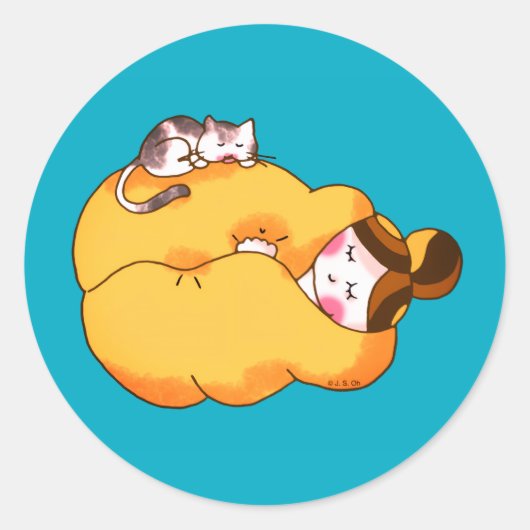 居心地の良い猫と眠る少女 ラウンドシール (正面)