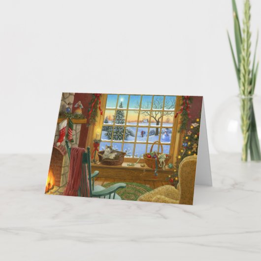 居心地の良い猫のクリスマス シーズンカード (正面)