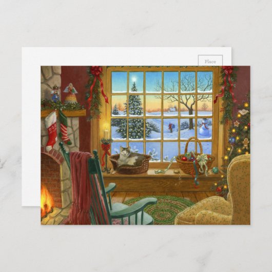 居心地の良い猫のクリスマス シーズンポストカード (正面/裏面)