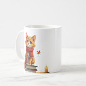 居心地の良い猫の読書コーナー 秋の水彩イラスト コーヒーマグカップ (正面左)