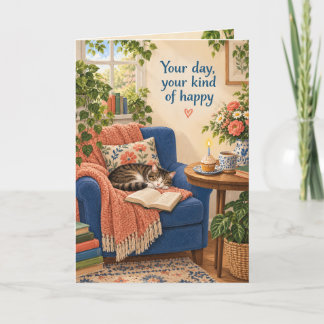 居心地の良い猫の読書コーナー 誕生日カード カード
