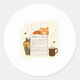居心地の良い猫の読書ステッカー ラウンドシール