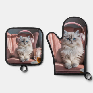 居心地の良い猫の雰囲気 – キュートなペルシャ聞猫のMus 鍋つかみ&鍋敷きセット