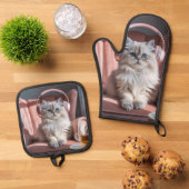 居心地の良い猫の雰囲気 – キュートなペルシャ聞猫のMus 鍋つかみ&鍋敷きセット (トップダウン)