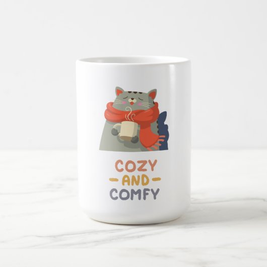 居心地の良い猫オレンジ色のスカーフ冬の暖かいかわいい コーヒーマグカップ (中央)