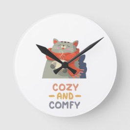 居心地の良い猫オレンジ色のスカーフ冬の暖かいかわいい ラウンド壁時計