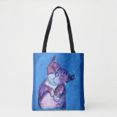 居心地の良い猫色彩の鮮やか子猫かわいい猫おもしろいブルー トートバッグ (正面)