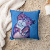 居心地の良い猫色彩の鮮やか子猫かわいい猫オンブルー クッション (ブランケット)