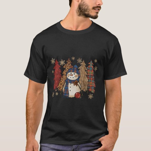 居心地の良い田舎風の雪だるま クリスマスイラスト 冬 Tシャツ (正面)
