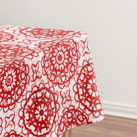 居心地の良い白と赤の冬の花の模様クリスマス テーブルクロス (インサイチュ)