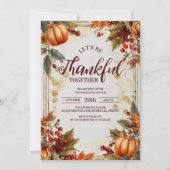居心地の良い秋のカボチャの収穫感謝祭ディナー 招待状 (正面)