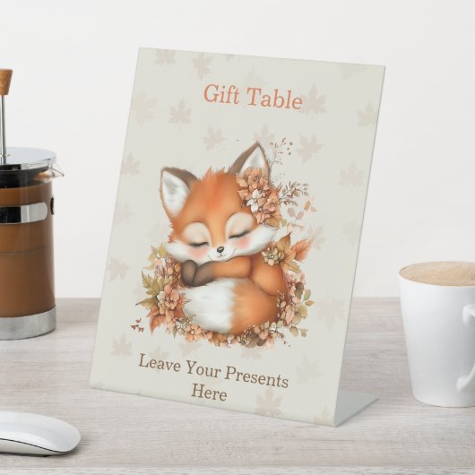 居心地の良い秋のキツネベビーシャワーコージーウッドランドパーティー 台座サイン (インサイチュ)
