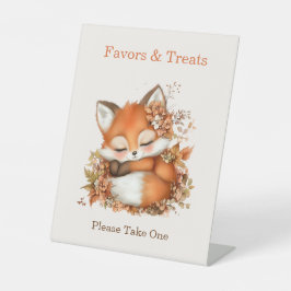 居心地の良い秋のキツネベビーシャワーコージーウッドランドパーティー 台座サイン