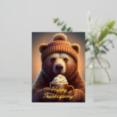居心地の良い秋のベアーウッドランドサンクスギビング 箔シーズンポストカード (立ち正面)