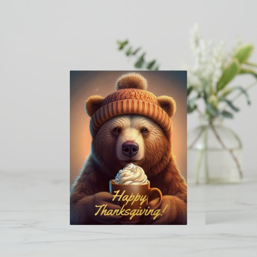 居心地の良い秋のベアーウッドランドサンクスギビング 箔シーズンポストカード (立ち正面)