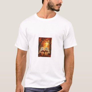 居心地の良い秋の幽霊デートカフェ デジタルオイルペインティング A Tシャツ
