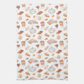 居心地の良い秋の必需品の水彩パターン キッチンタオル (縦)