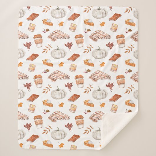 居心地の良い秋の必需品の水彩パターン シェルパブランケット (正面)