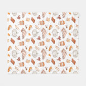 居心地の良い秋の必需品の水彩パターン フリースブランケット (正面(横))