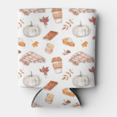 居心地の良い秋の必需品の水彩パターン 缶クーラー (正面)