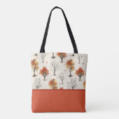 居心地の良い秋の木々植物性プリントカラーブロック トートバッグ (裏面)