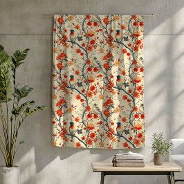 居心地の良い秋の毛布と鳥とフローラチャーム フリースブランケット