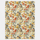 居心地の良い秋の毛布と鳥とフローラチャーム フリースブランケット (正面)