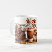 居心地の良い秋の雰囲気 – ブーツ、カボチャ、ニットハット コーヒーマグカップ (正面左)