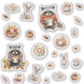 居心地の良い秋アライグマウサギとコーヒー シール (正面)