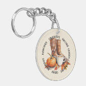 居心地の良い秋ビベス – ブーツ、パンプキンスパイス、焚き火 キーホルダー (正面左)