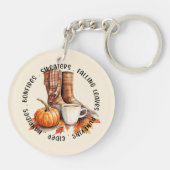 居心地の良い秋ビベス – ブーツ、パンプキンスパイス、焚き火 キーホルダー (裏面)