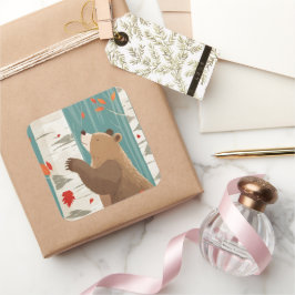 居心地の良い秋モーメントウィズアウッドランドベア スクエアシール