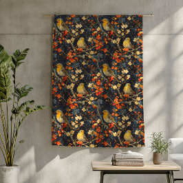 居心地の良い秋夜のための鳥と花の毛布 フリースブランケット