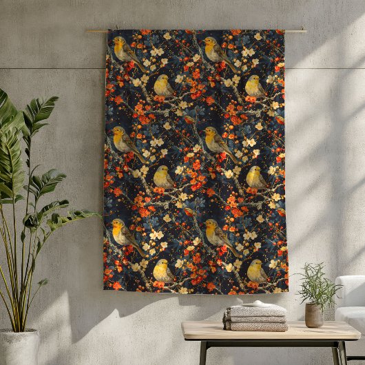 居心地の良い秋夜のための鳥と花の毛布 フリースブランケット