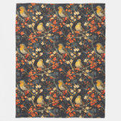 居心地の良い秋夜のための鳥と花の毛布 フリースブランケット (正面)