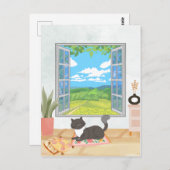 居心地の良い窓ホームリラックスインテリアと猫 ポストカード (正面/裏面)