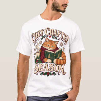 居心地の良い章の季節 クリスマスの読書 猫 Tシャツ