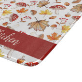 居心地の良い紅葉とパーソナライズされたキノコ カッティングボード (角)