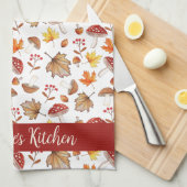 居心地の良い紅葉とパーソナライズされたキノコ キッチンタオル (四つ折り)