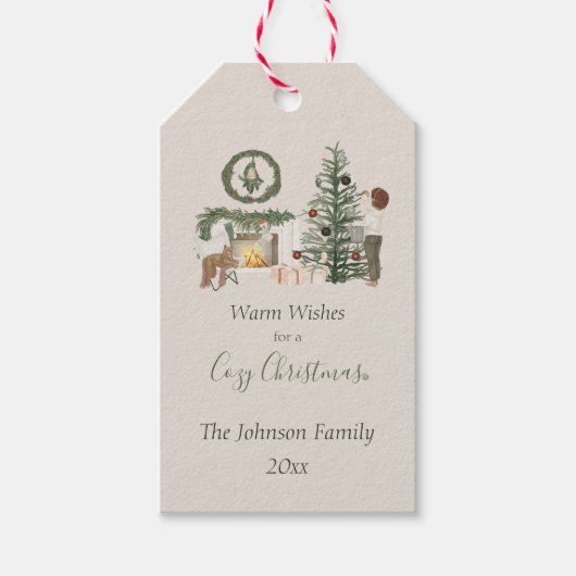 居心地の良い素朴クパーソナライズされたリスマスの水色 ギフトタグ (正面)