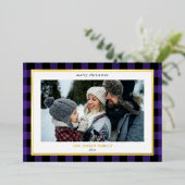 居心地の良い紫色の黒い格子状縁どの3枚の写真クリスマス 箔シーズンカード (立ち正面)