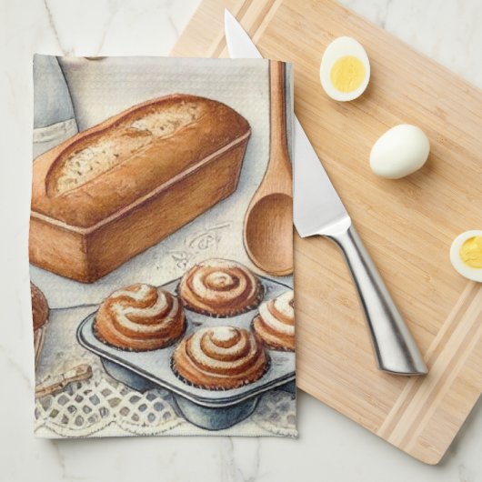 居心地の良い自家製ベーキングシーンとエプロン キッチンタオル (四つ折り)